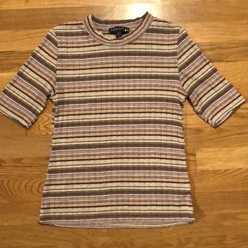 3/4 Sleeve Striped Crew Neck Top
